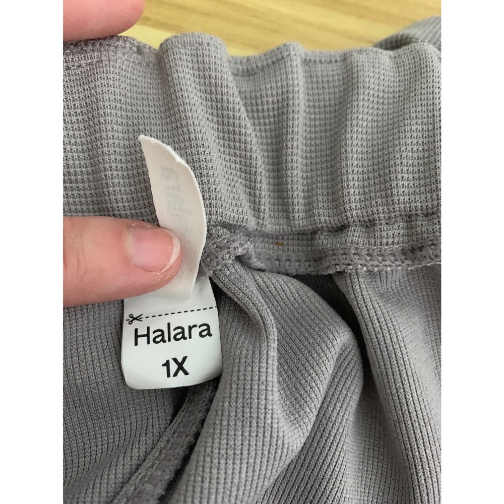 Halara Wide Leg Pants Women 1X Gray Pleated Elastic Waist Waffle Knit Crop - Picture 3 of 10